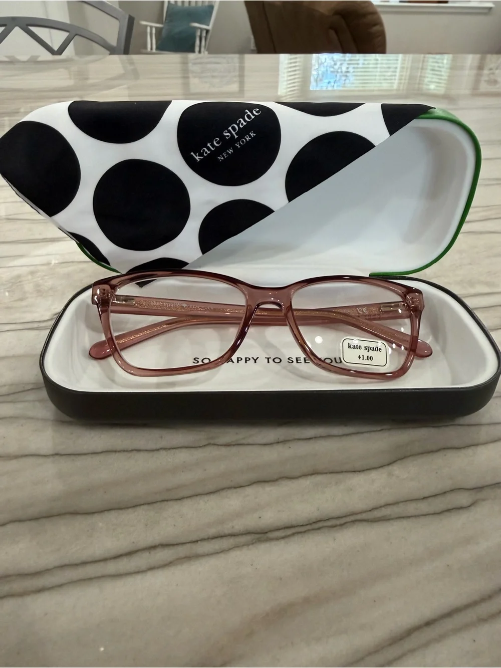 Kate Spade New York +1.00 Reading Glasses Pink Rose Readers w/ Hard Case